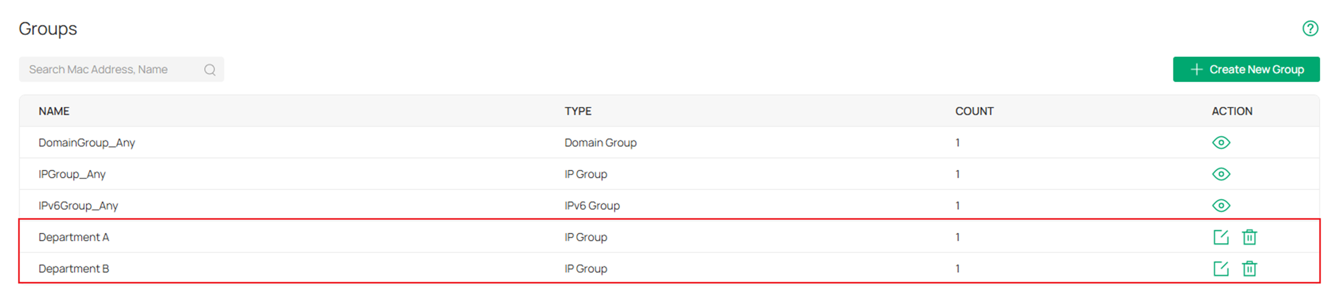 Show the result of the IP Groups' creation.