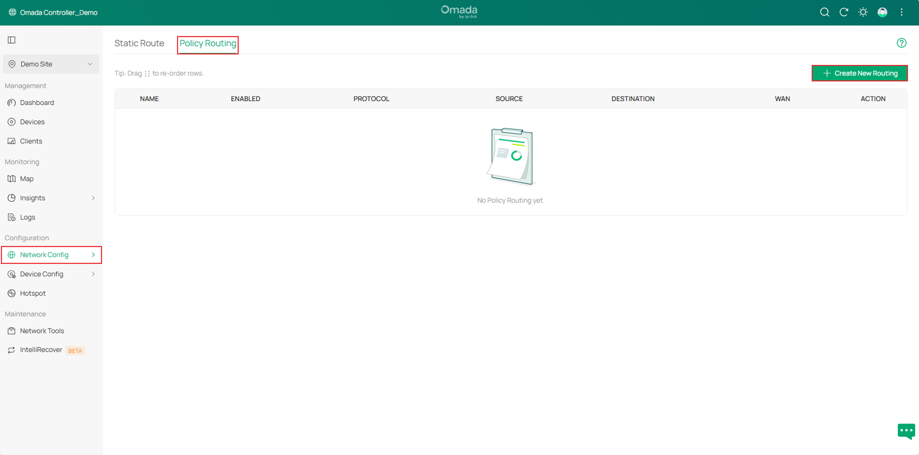 Show the entrance to create policy routing rules.