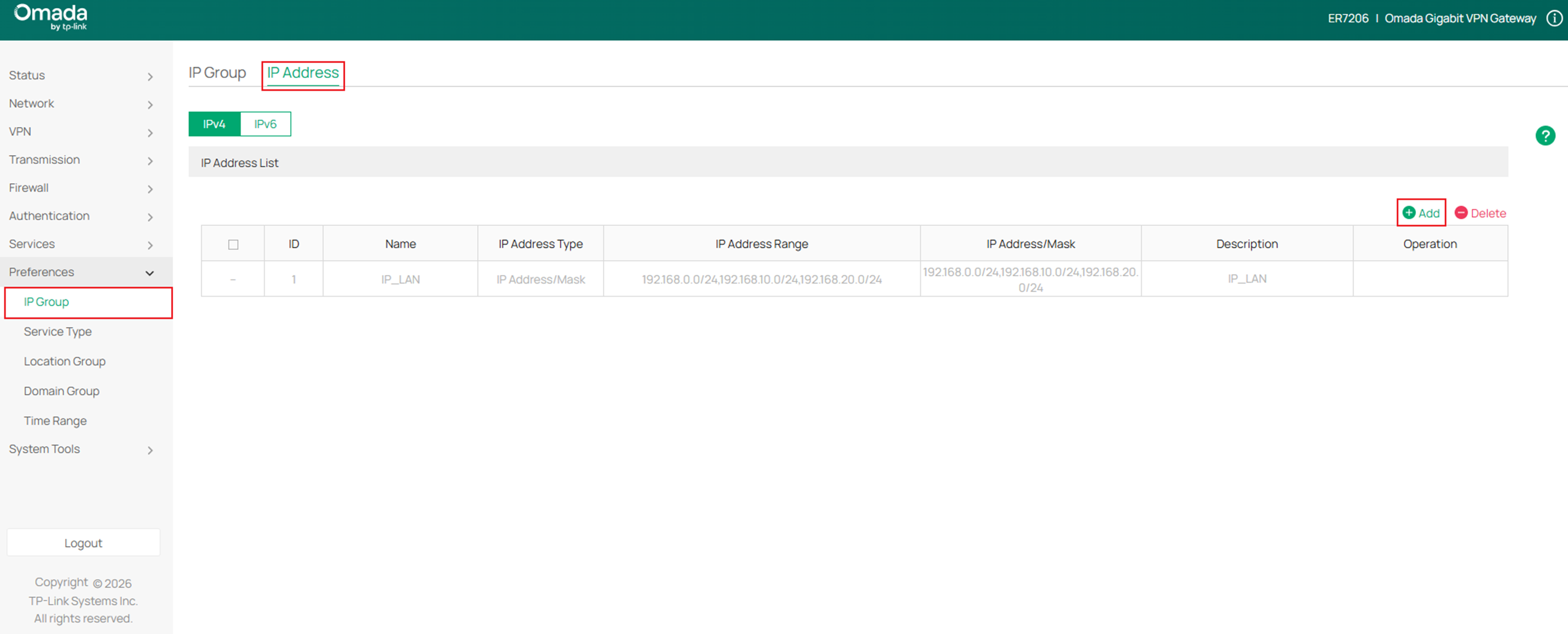 Show the entrance to set an IP range.