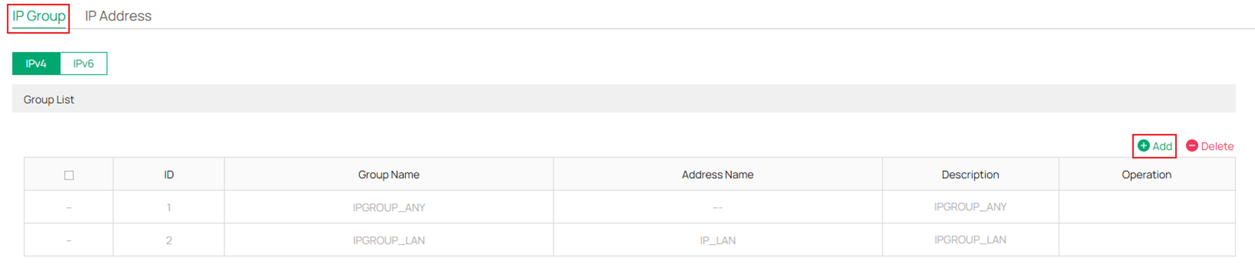 Show the entrance to create a new IP group.