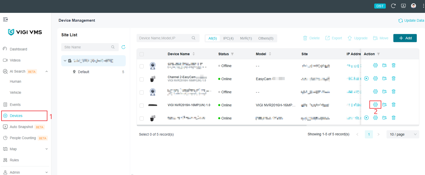 Finding the edit button for the NVR for initial People Counting setup.