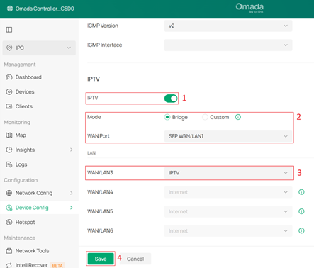 Enable IPTV on the Controller webpage.