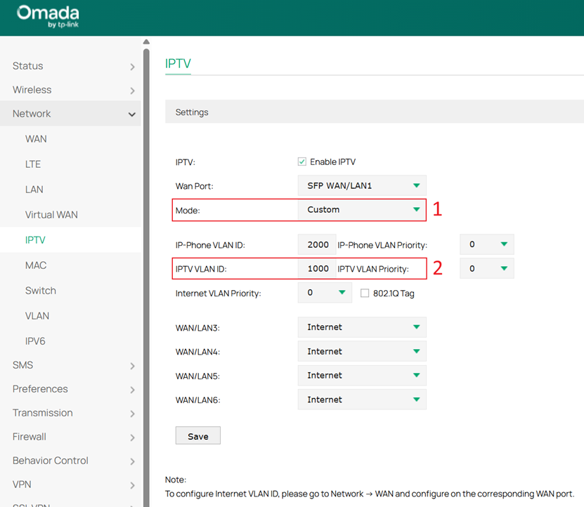 Choose IPTV mode according to your need, and then fill in your VLAN ID.