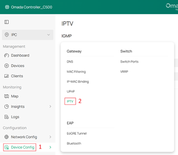 Navigation path to the IPTV configuration page.