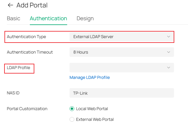 Page for selecting the External LDAP Server.
