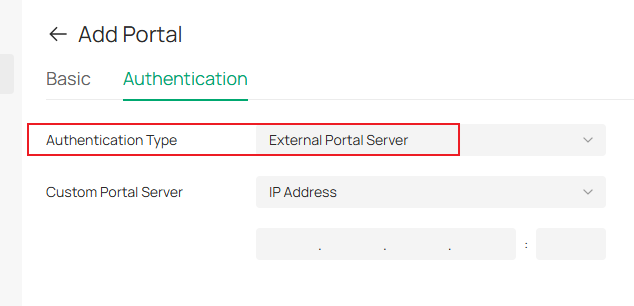 Page for selecting the External Portal Server.