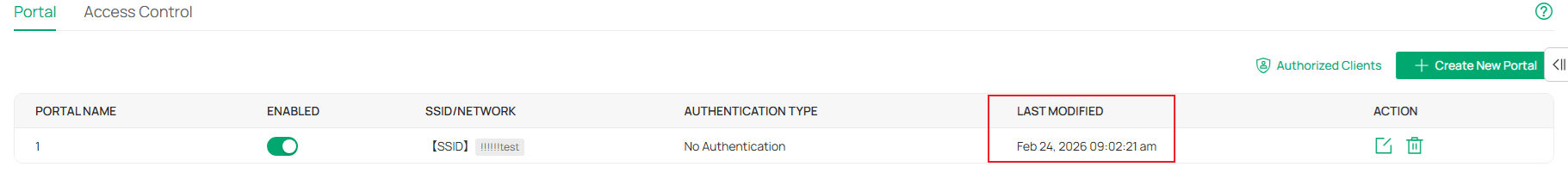 The position of last modified time on Portal page.