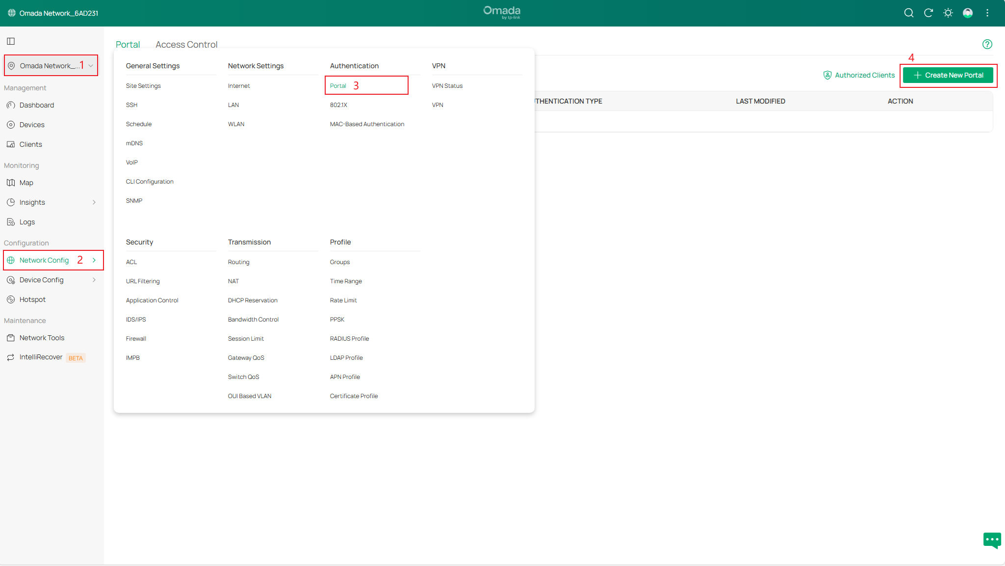 Navigate to Portal configuration.