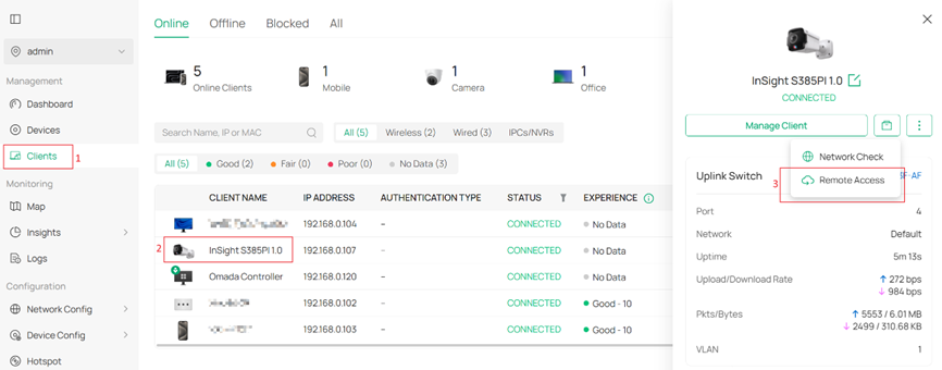 Show the location of Remote Access in Clients.