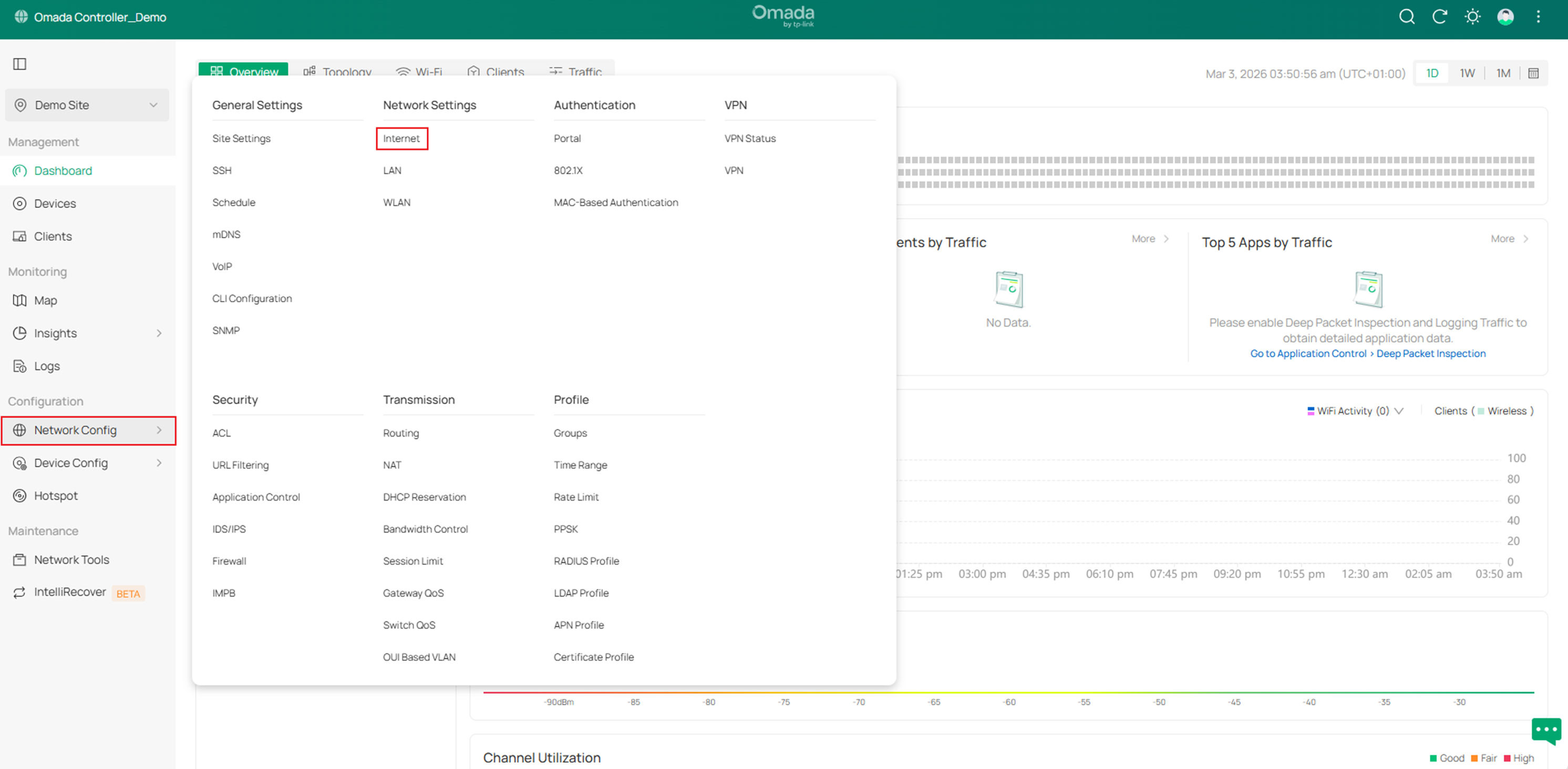 Show the entrance to preconfigure WAN settings.
