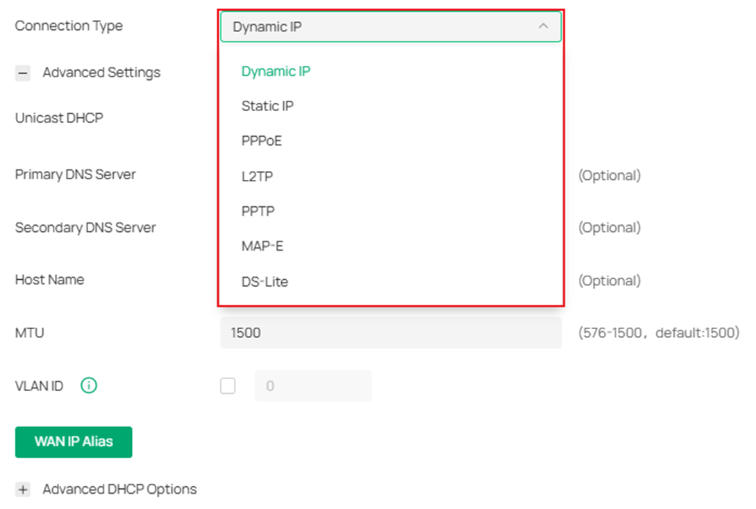 Show the connection type supported by a physical WAN.