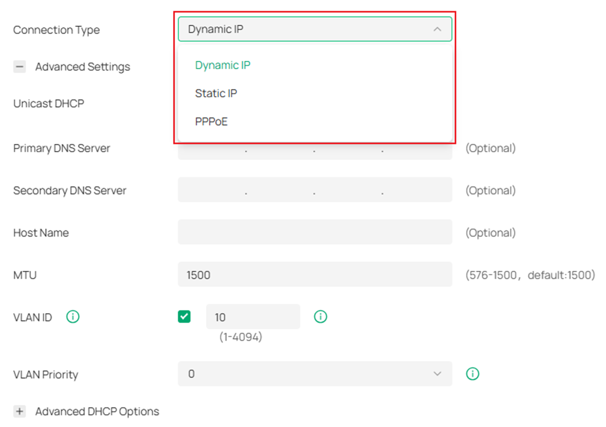 Show the connection type supported by a virtual WAN.