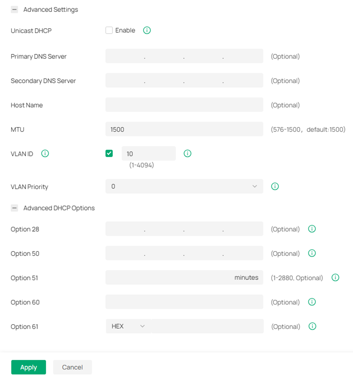 Show the advanced settings you can configure on a virtual WAN.