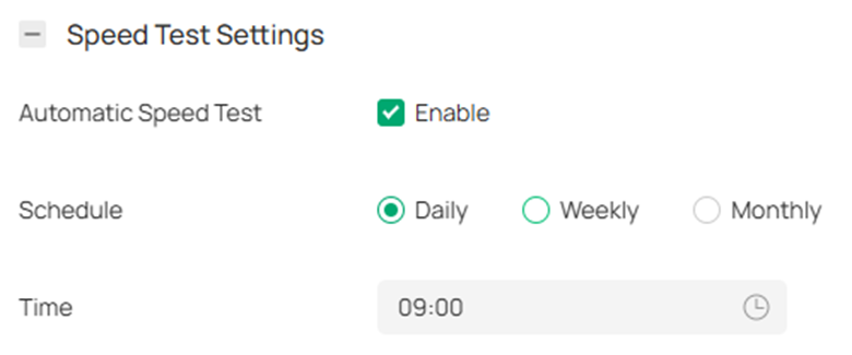 Show an example of configuring the automatic speed test.