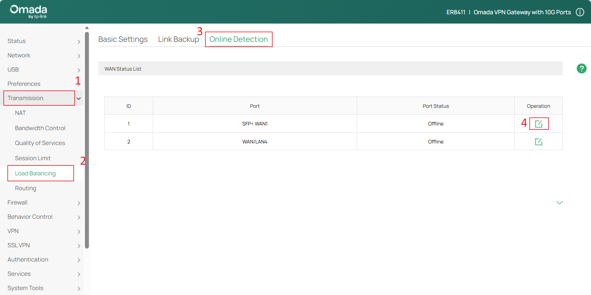 Position de la détection en ligne en mode autonome.