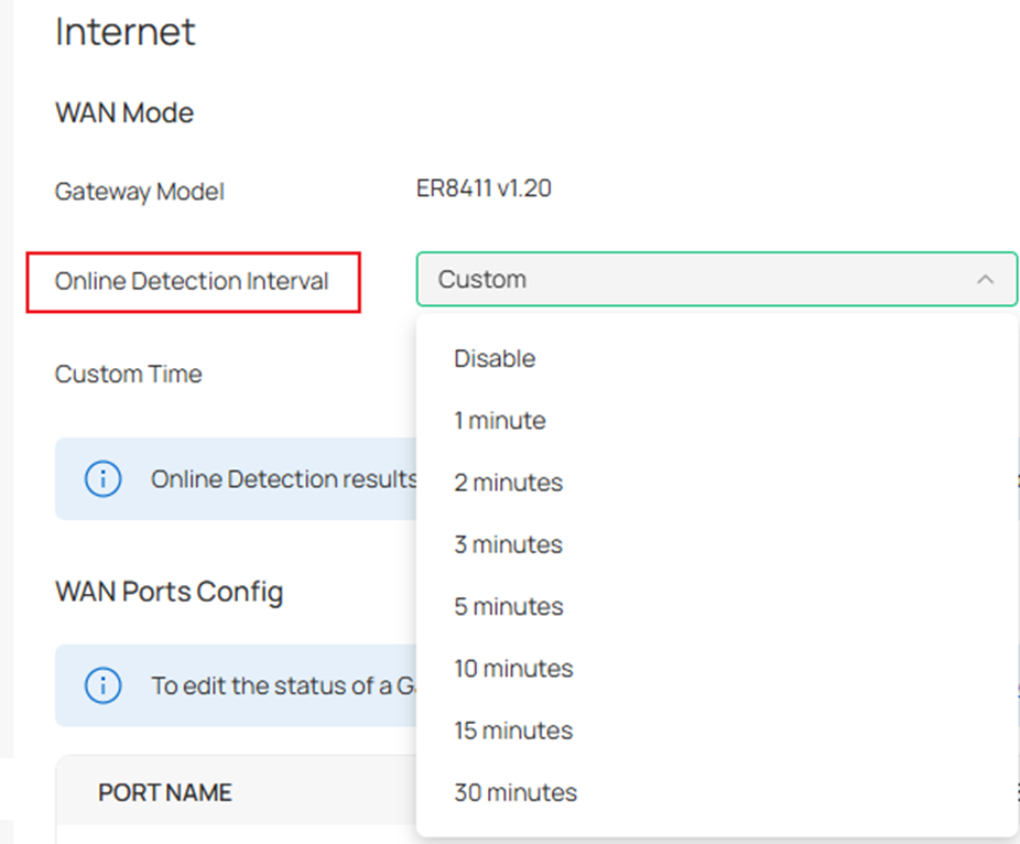 Paramètres de configuration de la détection en ligne dans le contrôleur Omada.