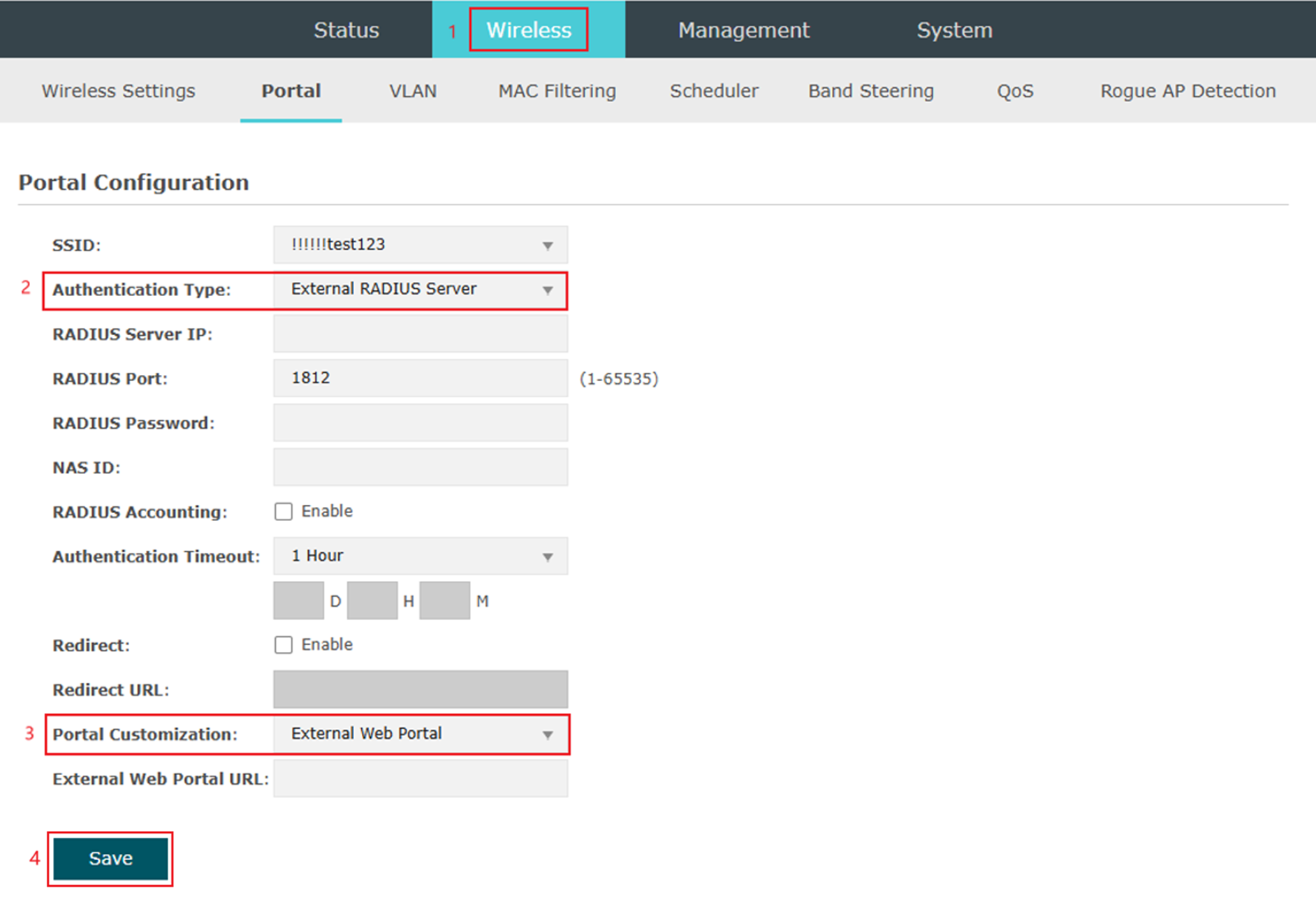 The portal configuration page in EAP standalone page.
