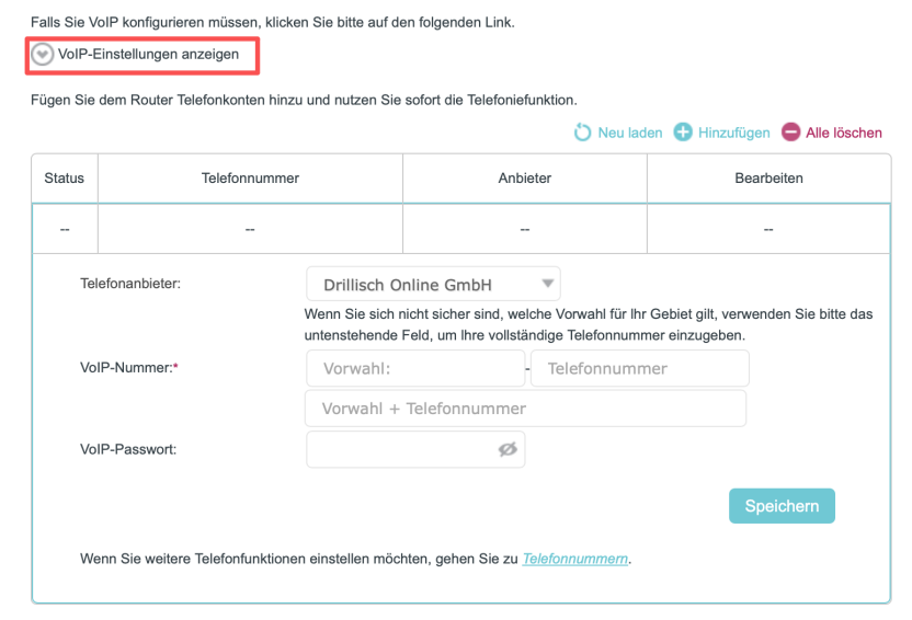 VoIP-Schnittstellenkonfiguration