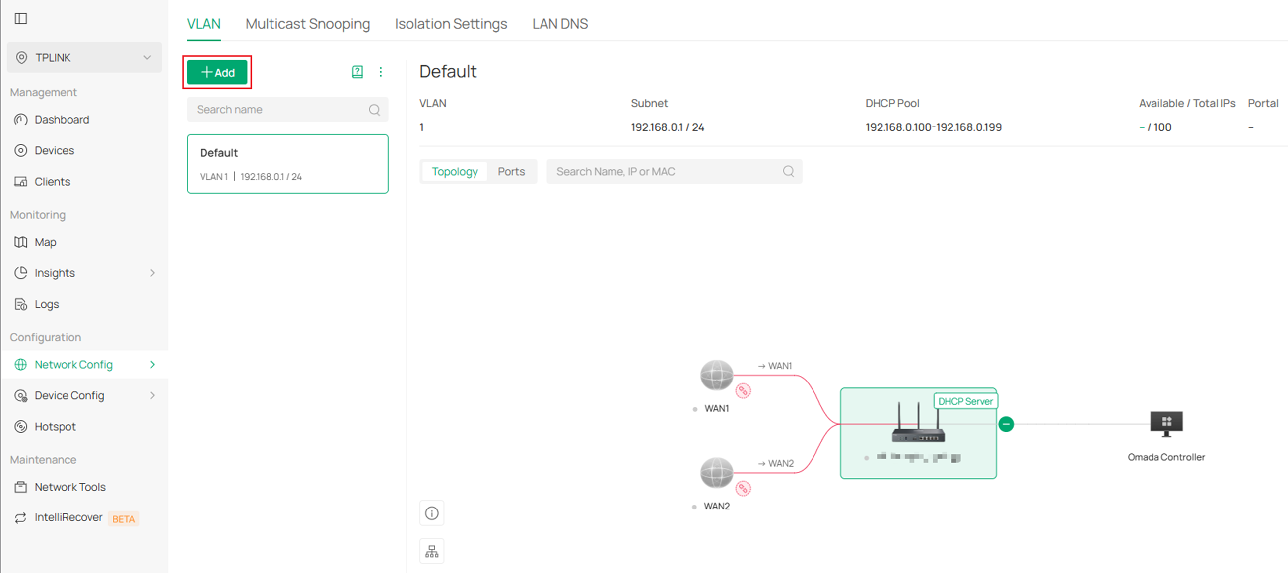 Find add button after entering LAN setting.
