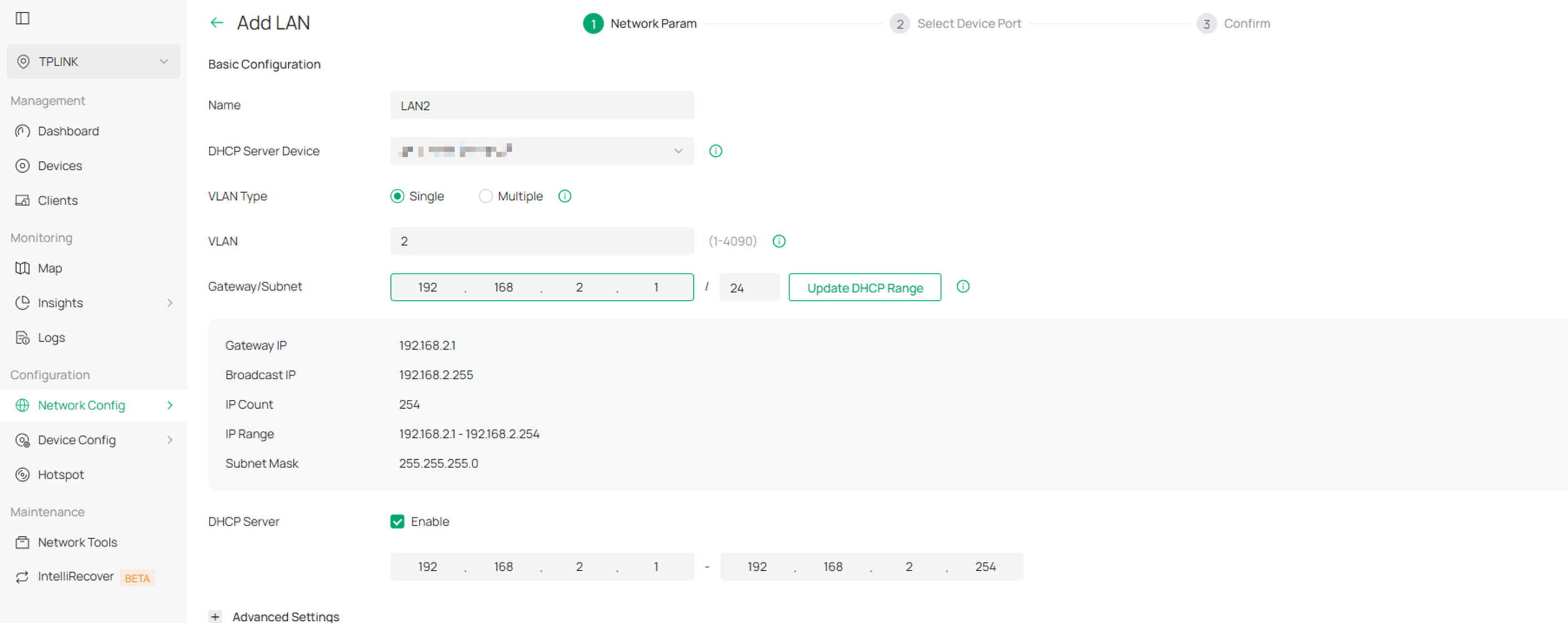 Configurations of interface LAN, a Layer 3 interface will be generated for the VLAN, and you need to select all ports included in the VLAN.