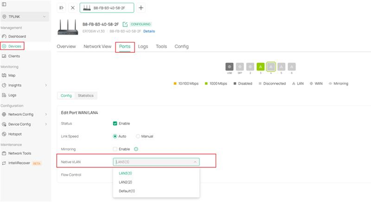 You can also configure Native VlAN of Gateway ports on corresponding device management page in controller.