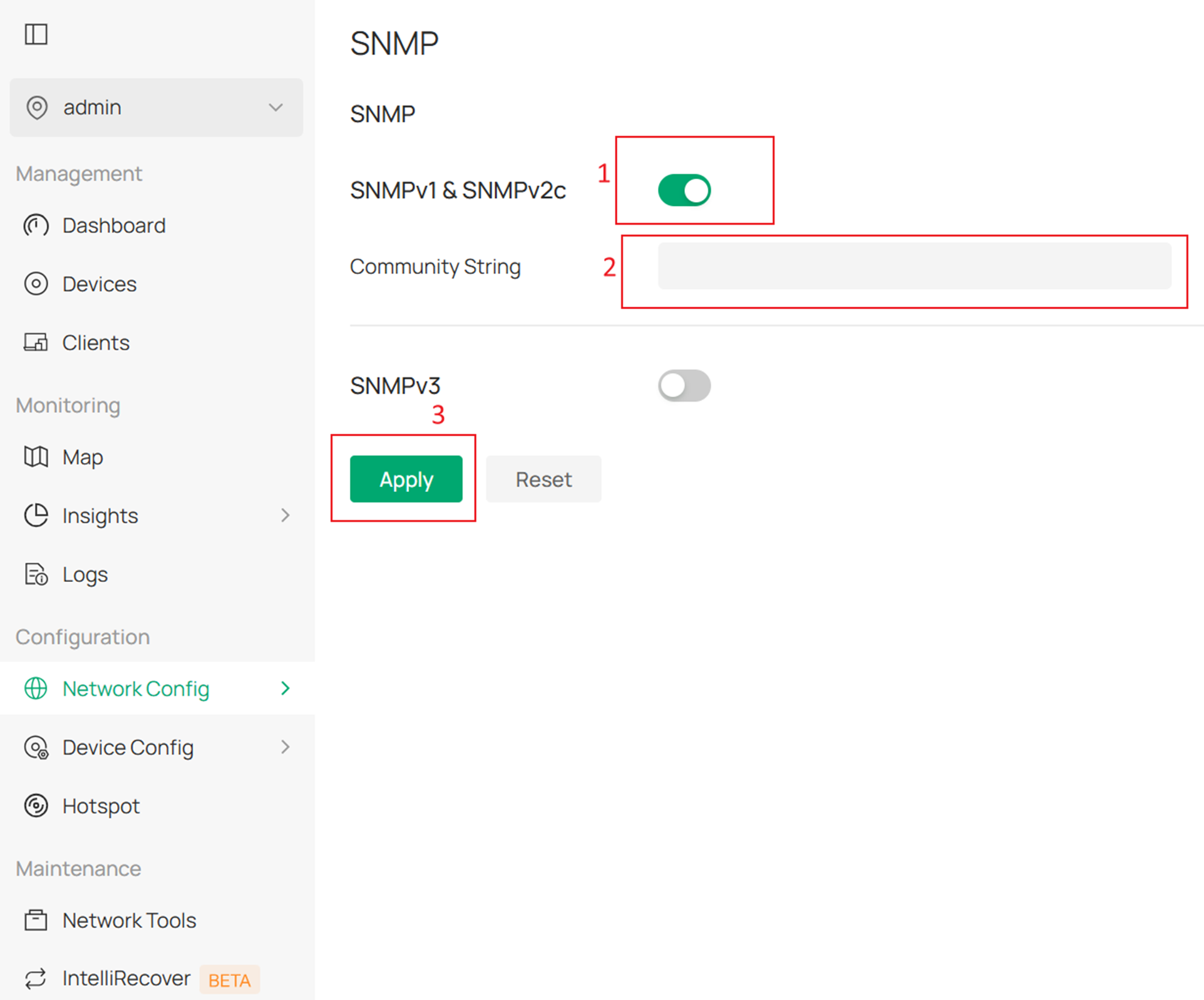 Show the parameters of SNMPv1 and SNMPv2c.
