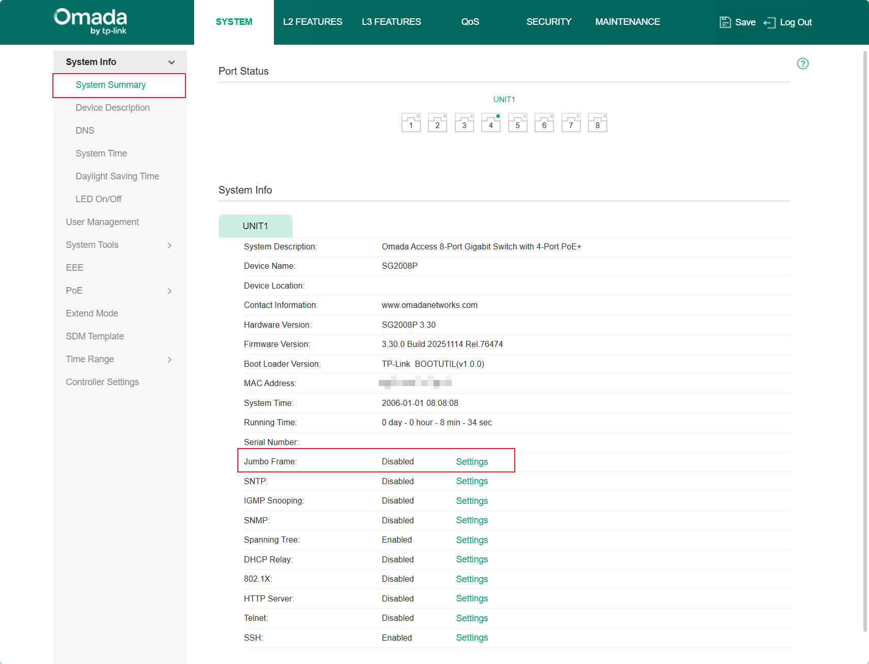 Show system summary page.