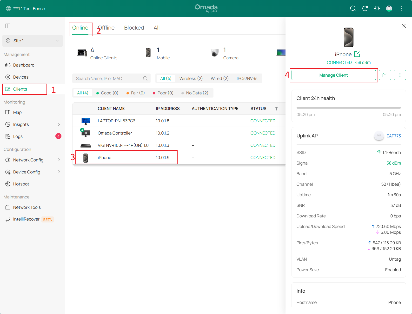 Show path of manage client button.