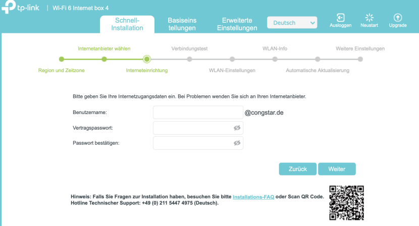 Schnittstelle für die Netzwerkkonfiguration