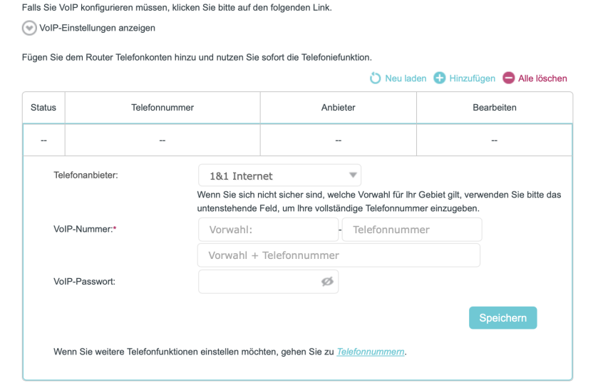 Schnittstelle für die VoIP-Konfiguration