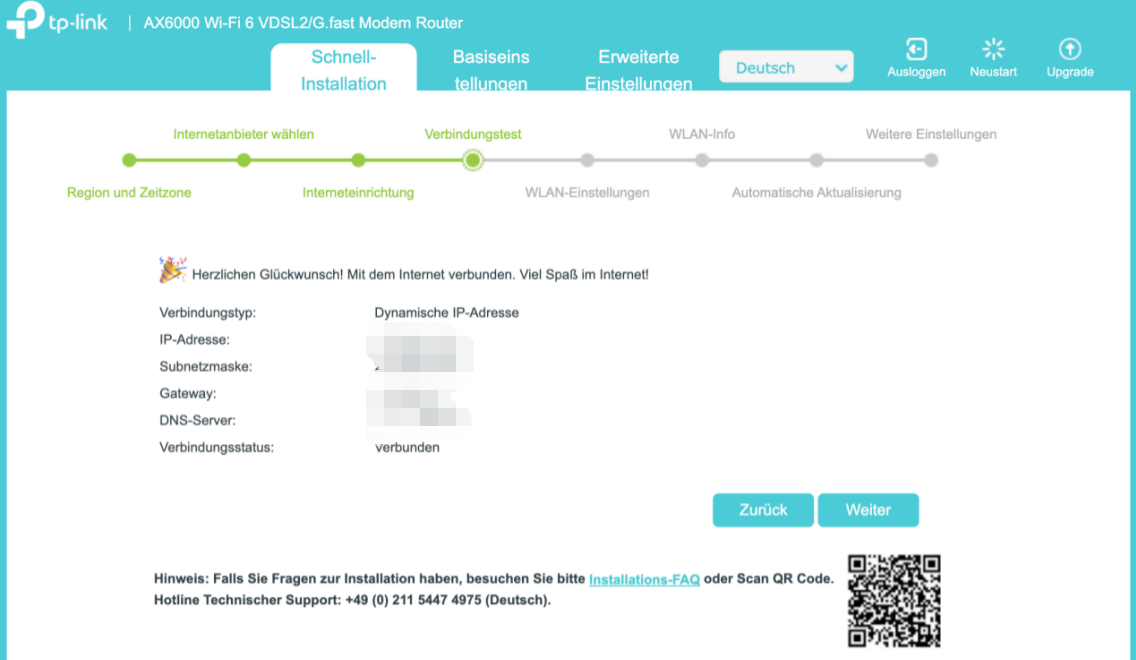 Der Internet-Test war erfolgreich.