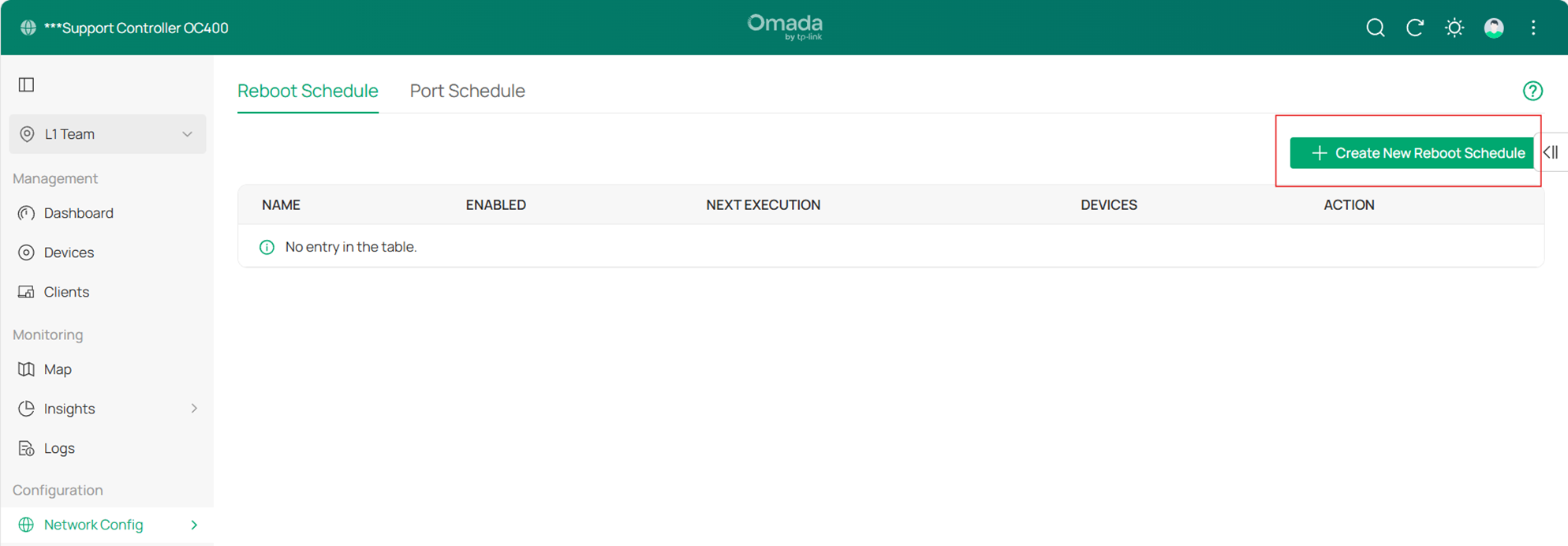 Screenshot of Omada Controller Create new reboot Schedule.