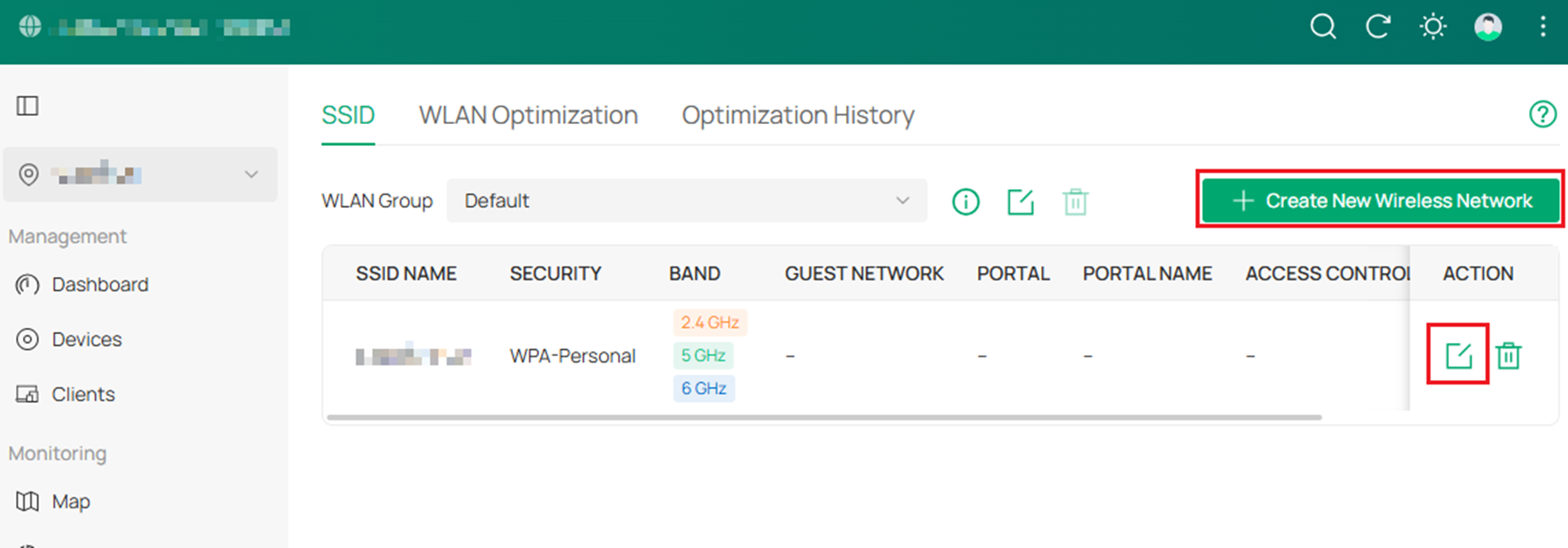 Select either Create New Wireless Network or Edit a preexisting one.