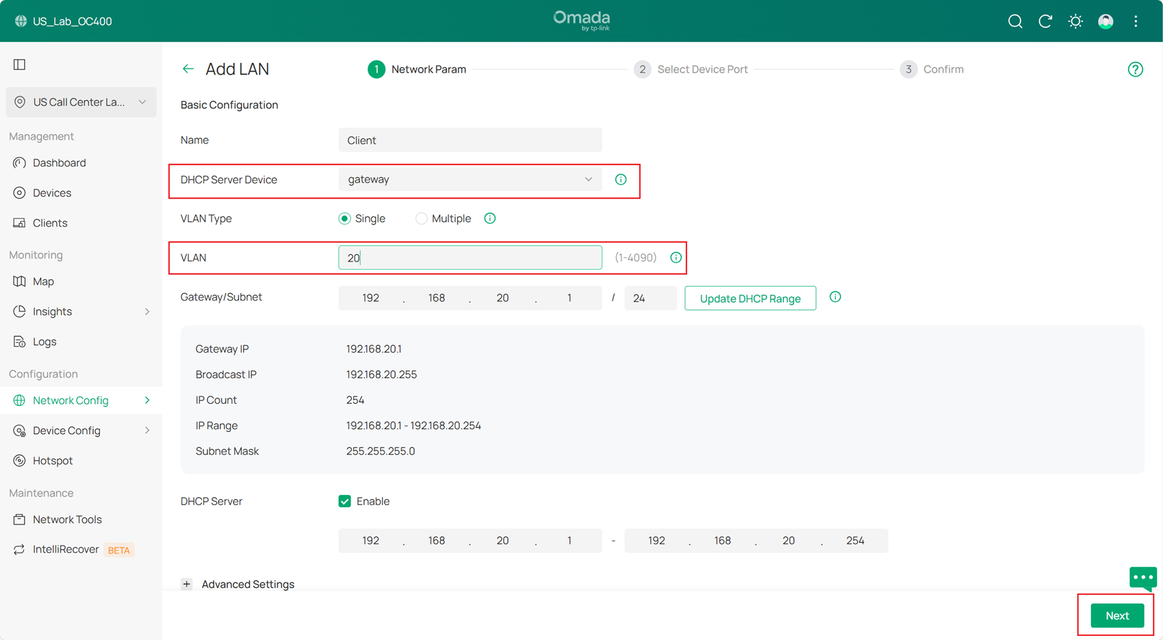 Configurate Client Network. 