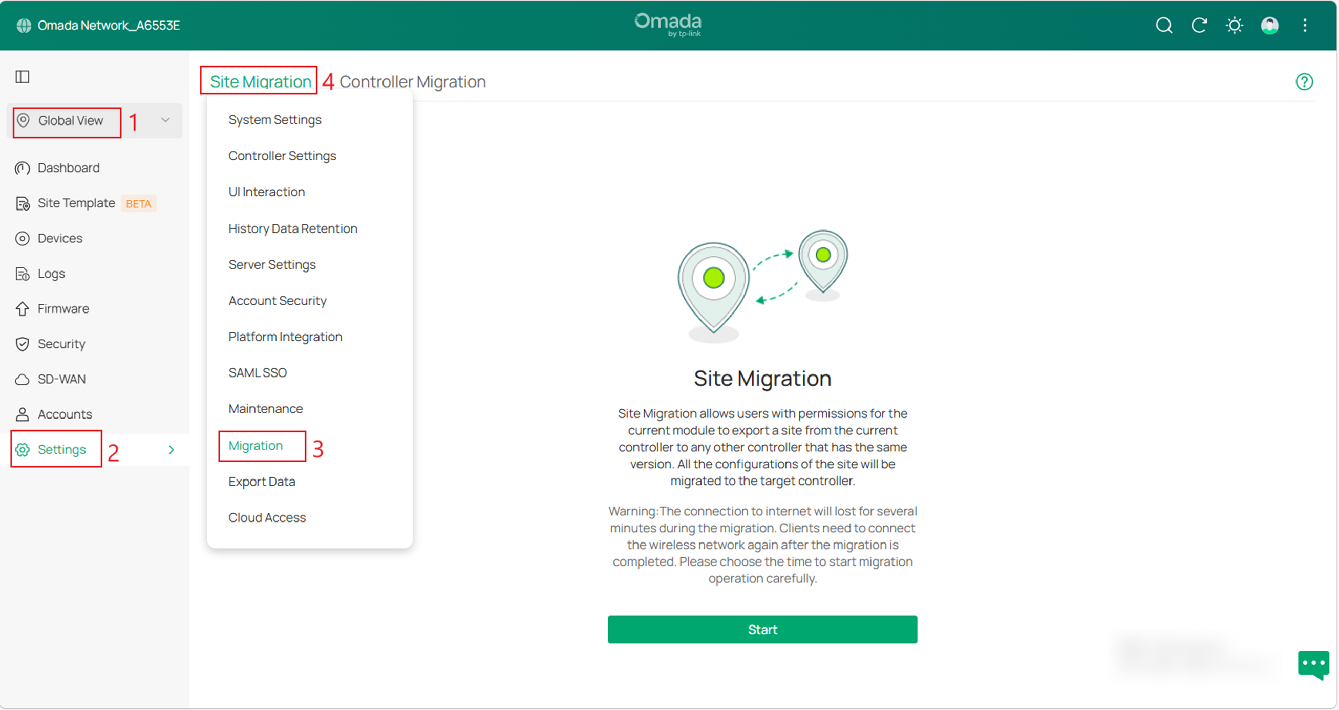 Show the location of the Site Migration.