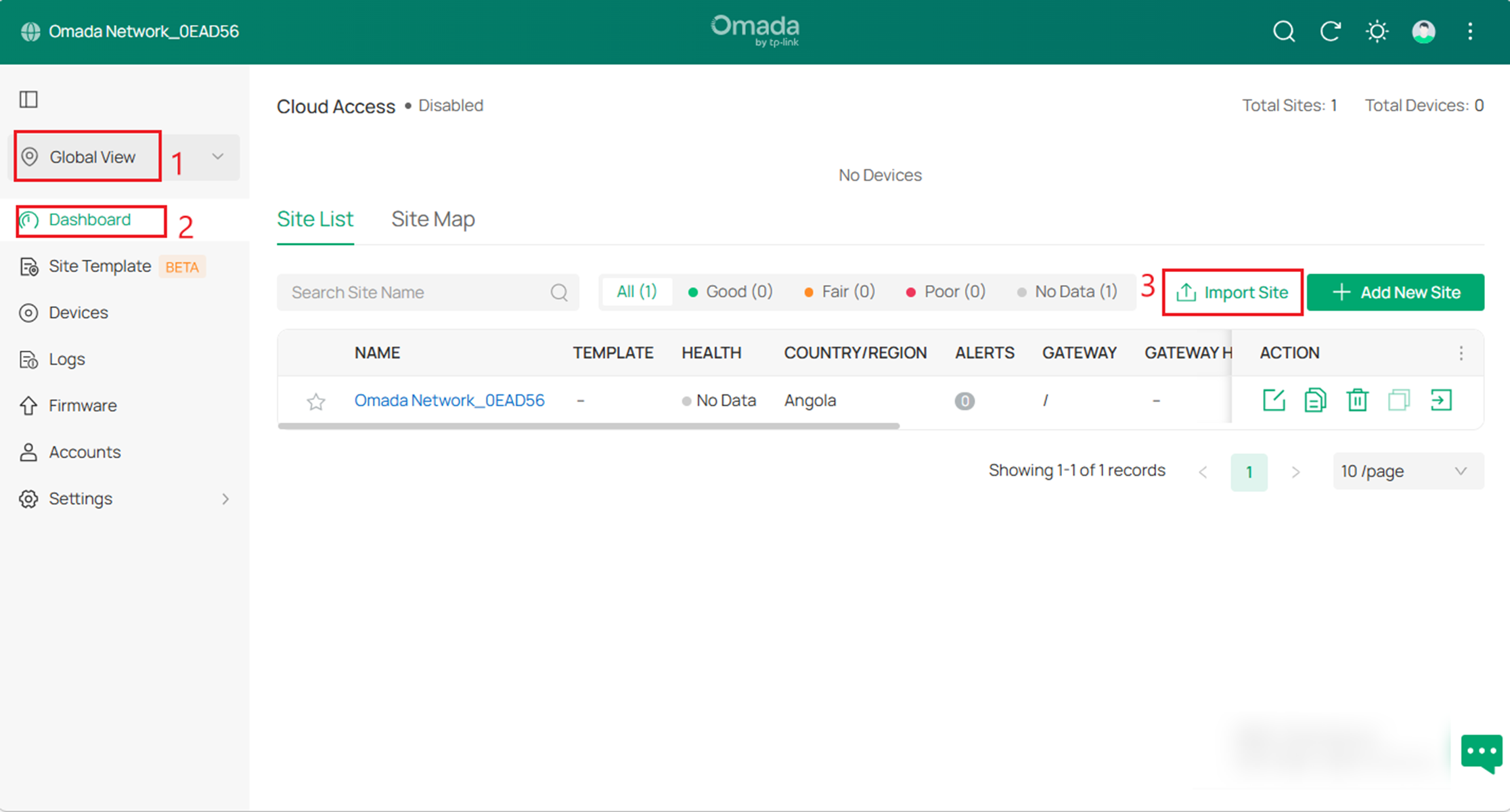 Display the location of the Import Site.