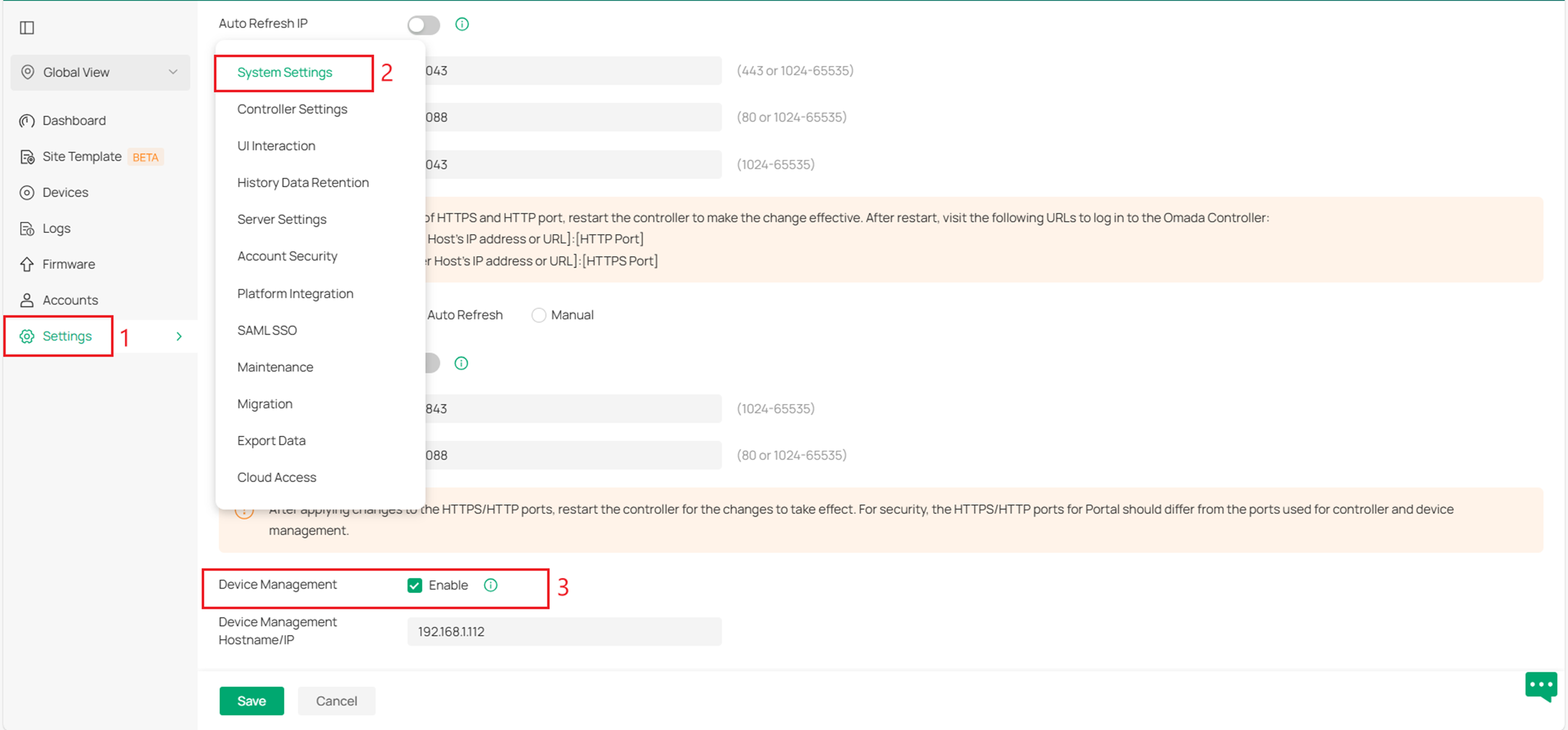 Show the location of the device management.