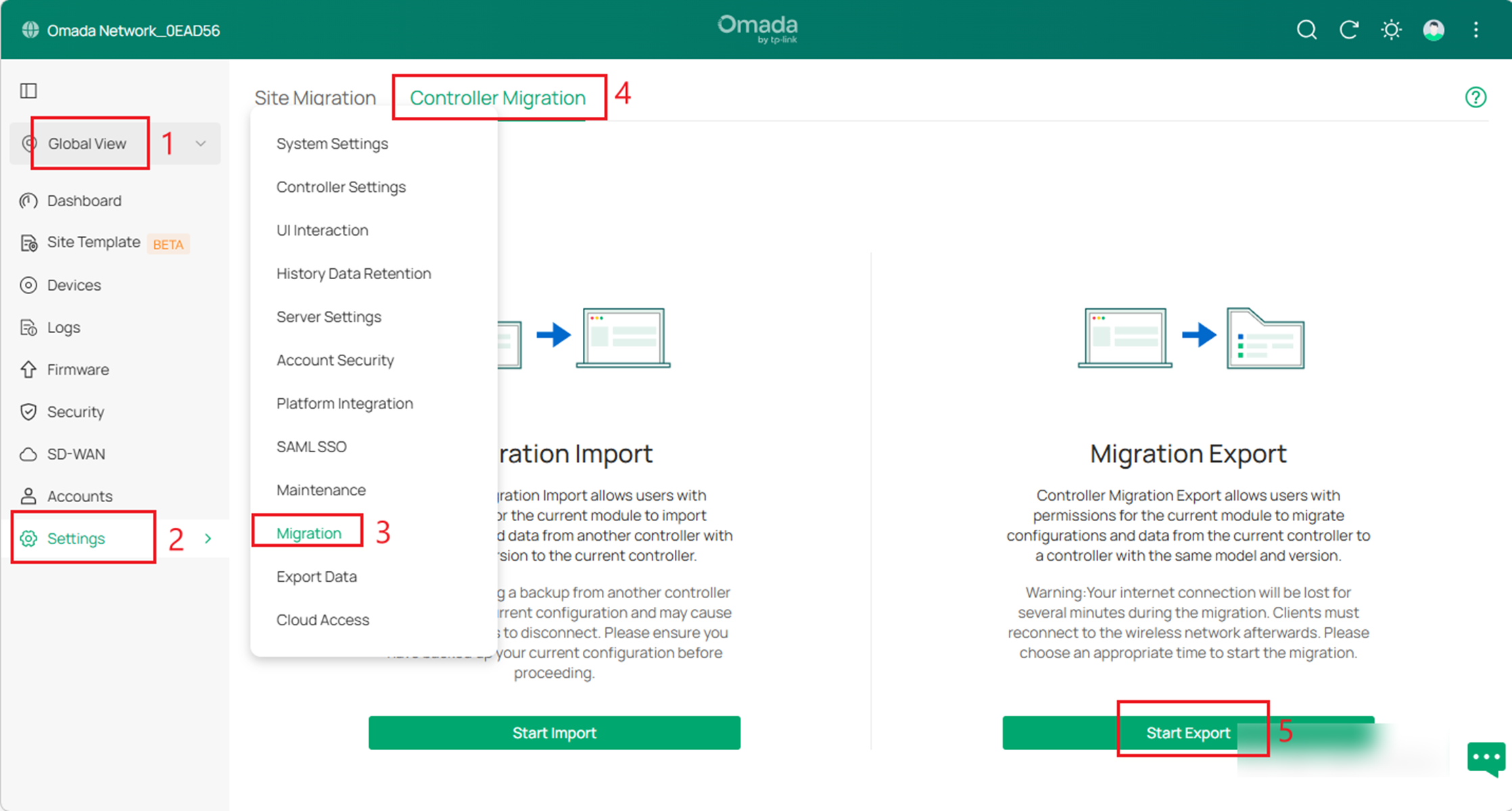 Show the location of Controller Migration.