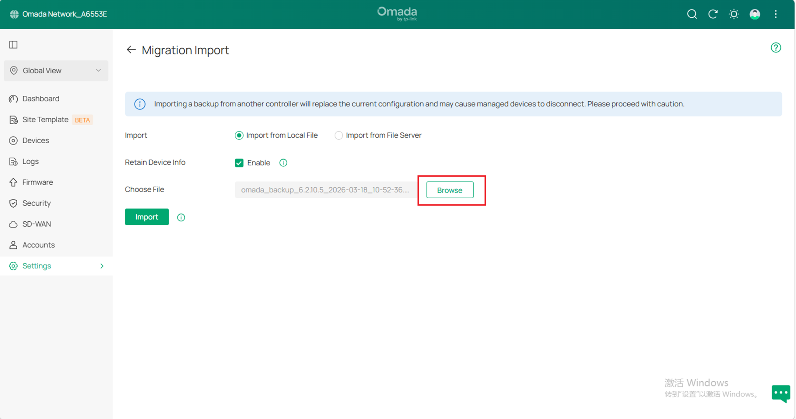 Display the import page.