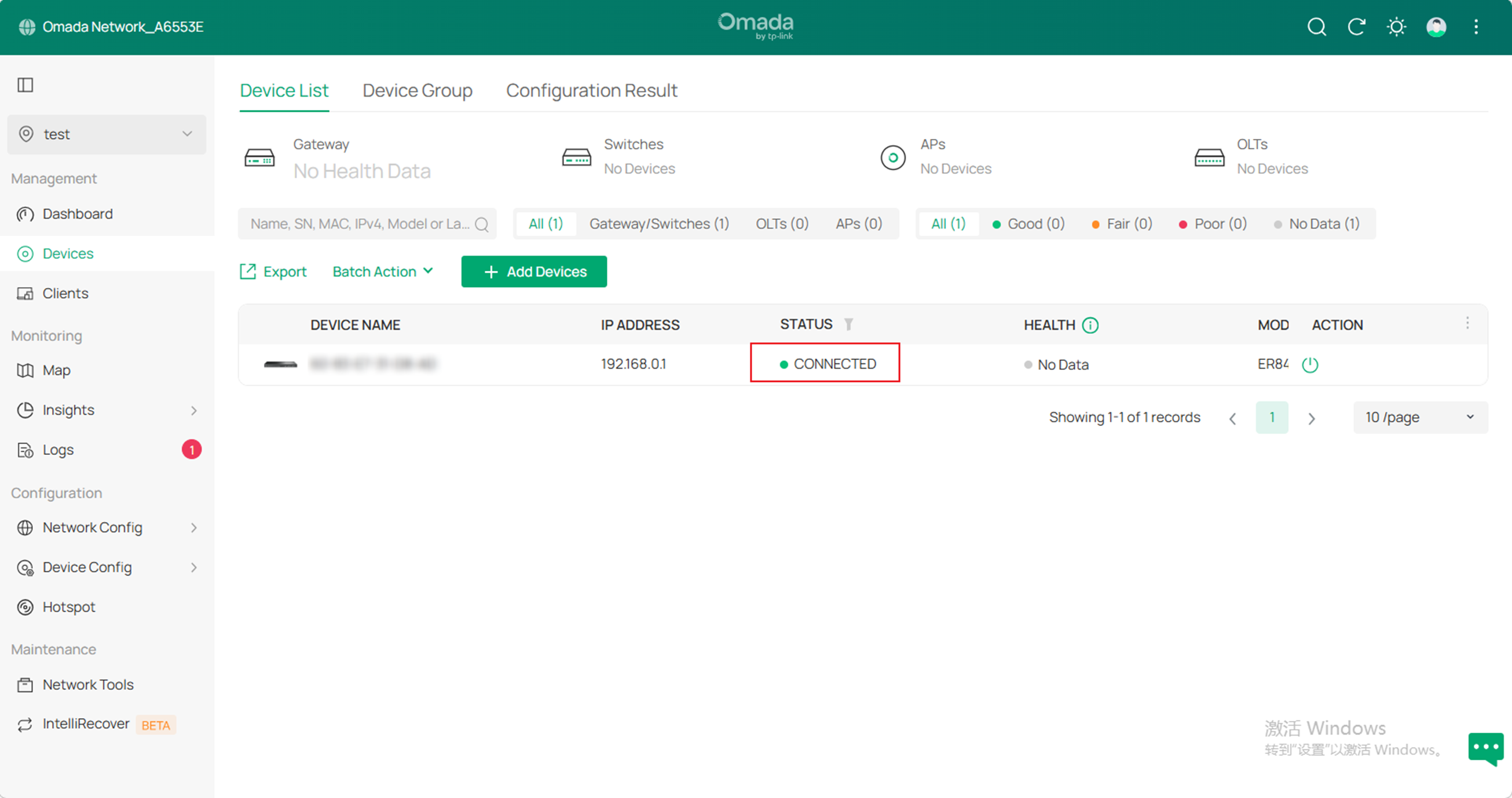 The migrated devices show as connected in the target controller.