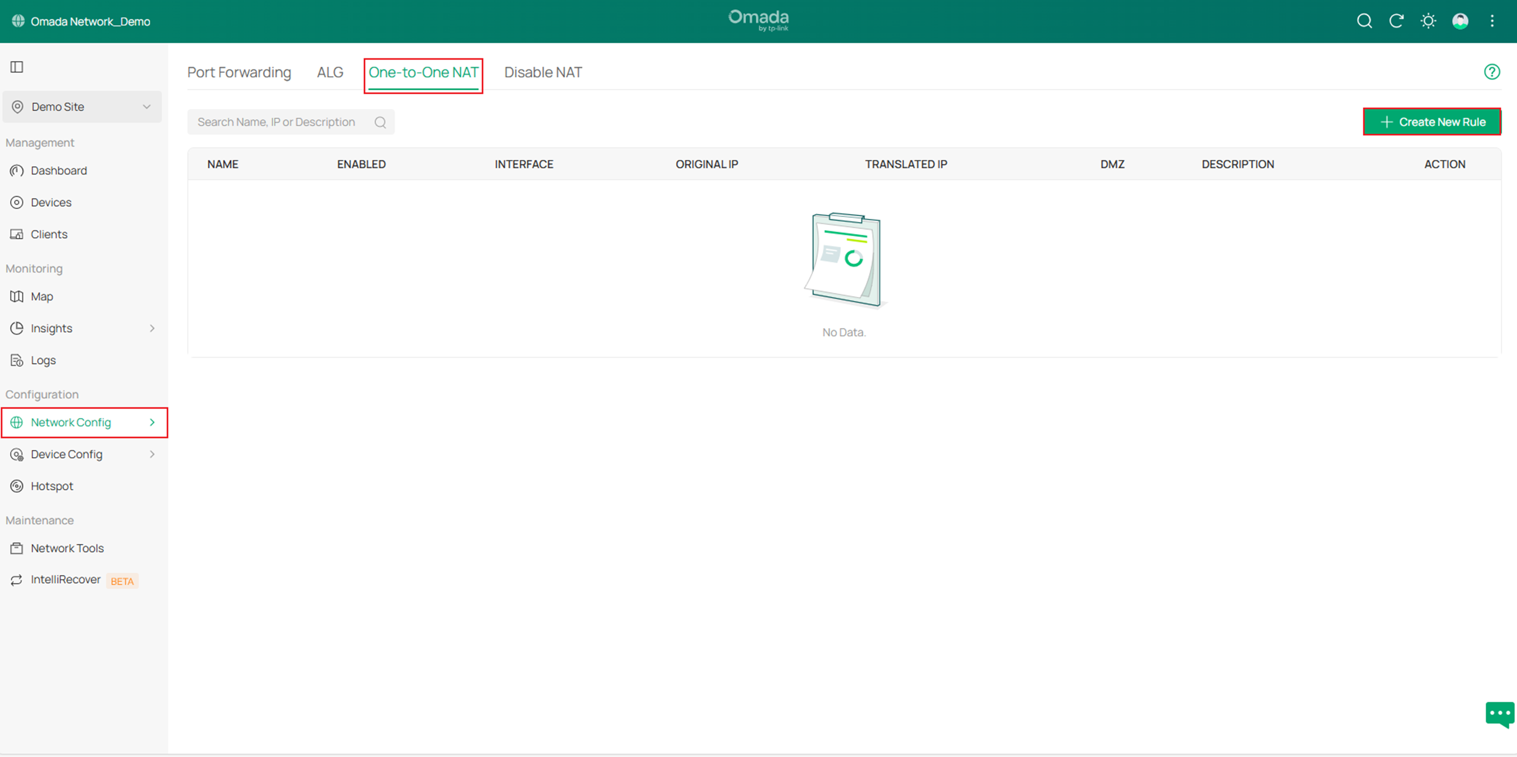 Show the entrance to create a new One-to-One NAT rule.