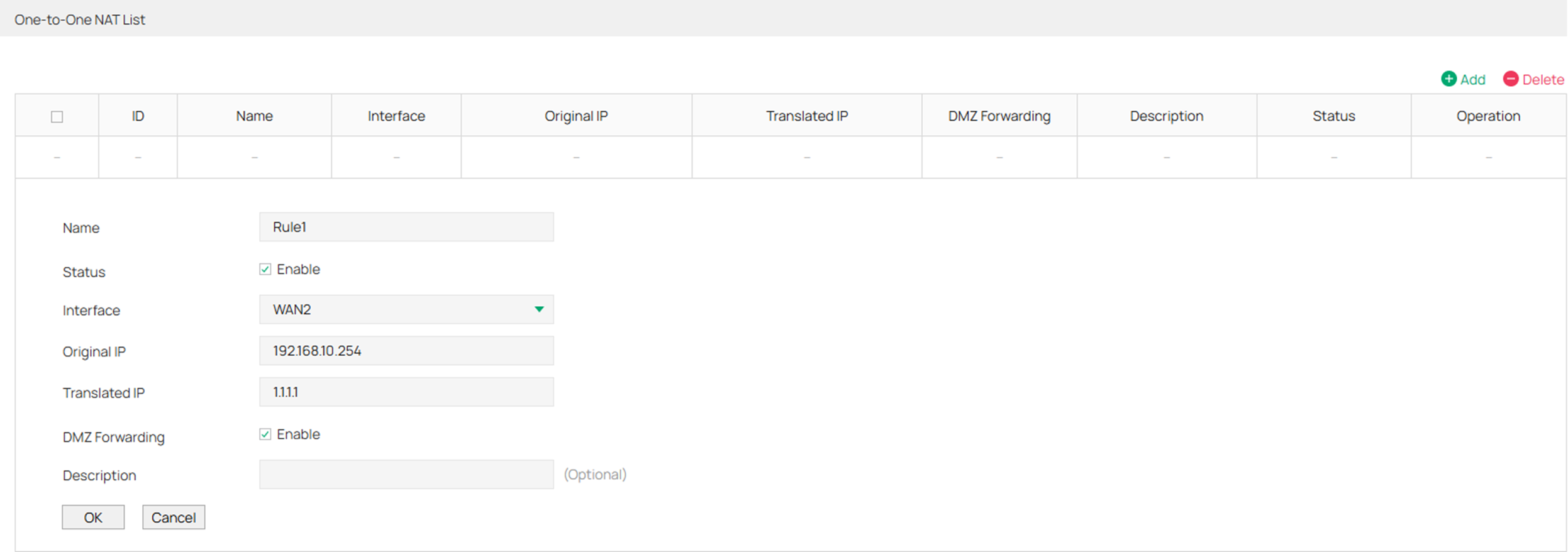 Show an example of creating a One-to-One NAT rule.