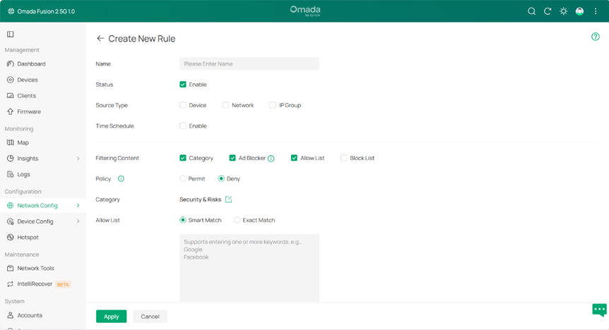 Show a complete Create New Rule page.