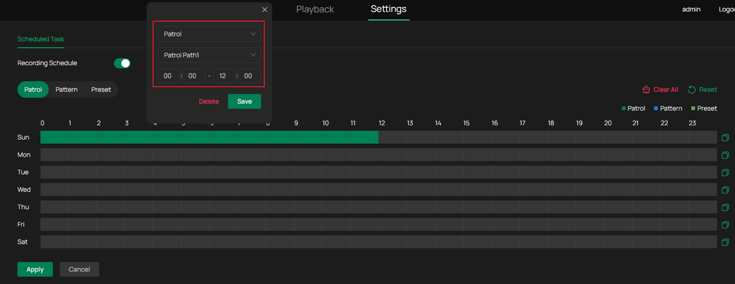 The way to set up a PTZ task schedule.