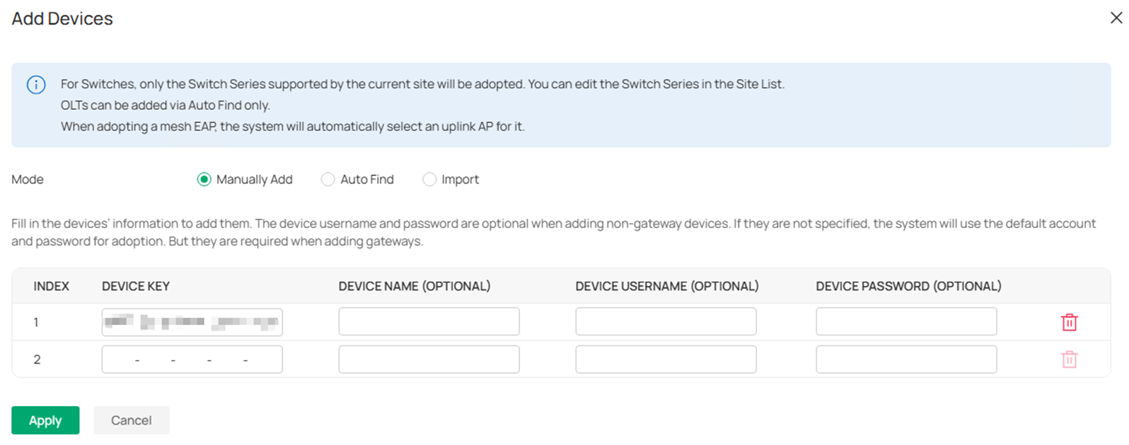 Show the Add Devices page.