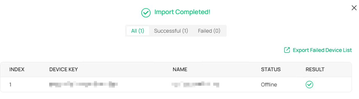 Show the device import complete page.