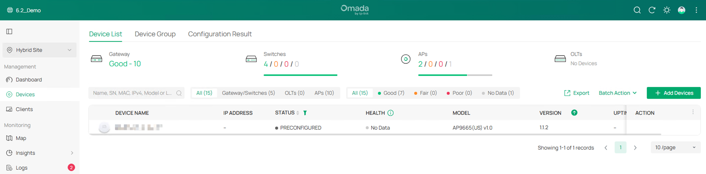 Show the Devices page, the Omada Pro AP has been added to Omada Controller offline.