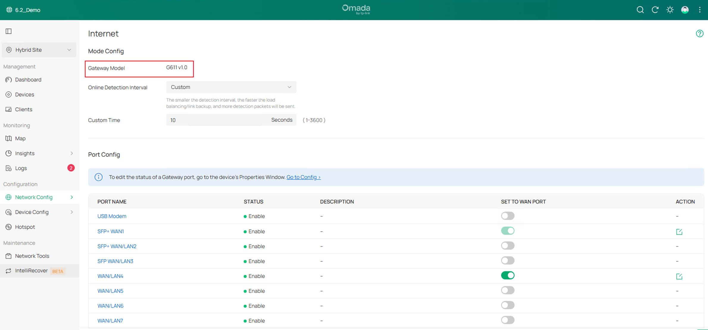 Show the Internet page, the gateway model could be correctly recognized.