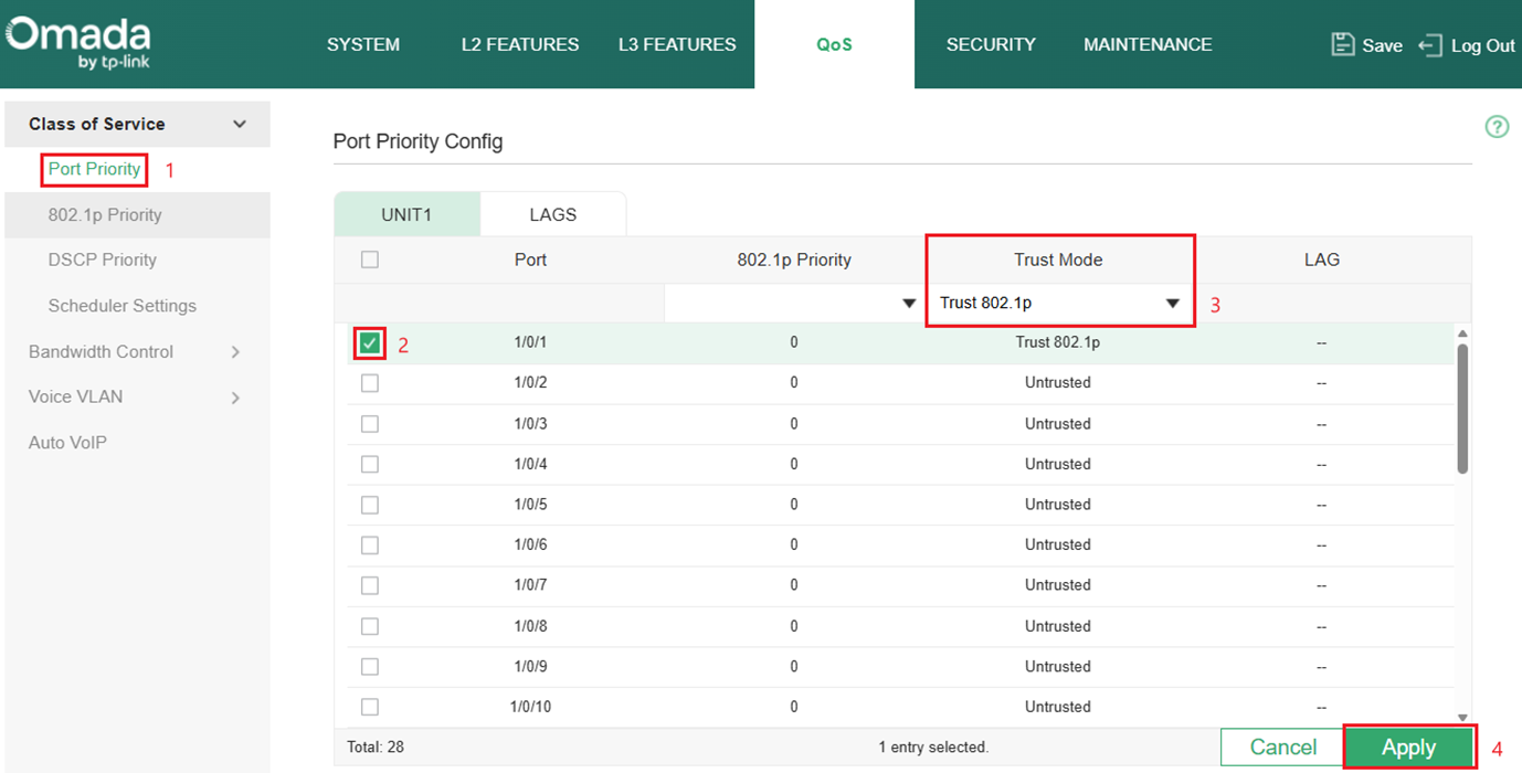 Show steps to in order to map 802.1p tags to TC queues.