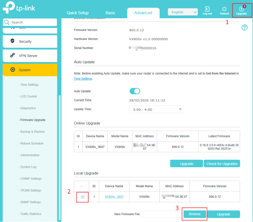 Firmware Upgrade page.
